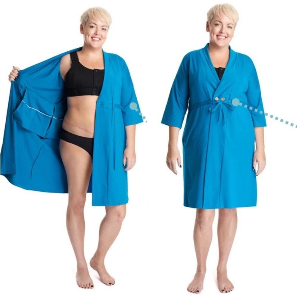 Brobe Robe Surgery Recovery Healing Post Op Blue Small Short Sleeve Tie Front